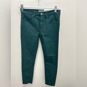 LOFT Dark Green with Flower Pattern Modern Skinny Jeans
